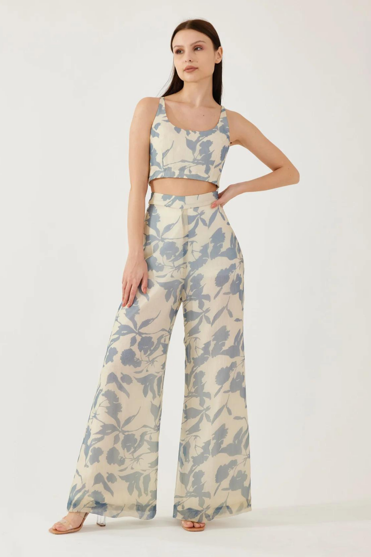 Cream and Blue Floral Pants