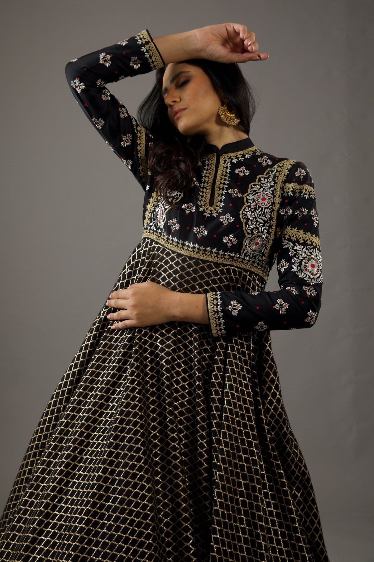 Chanderi Anarkali in Black