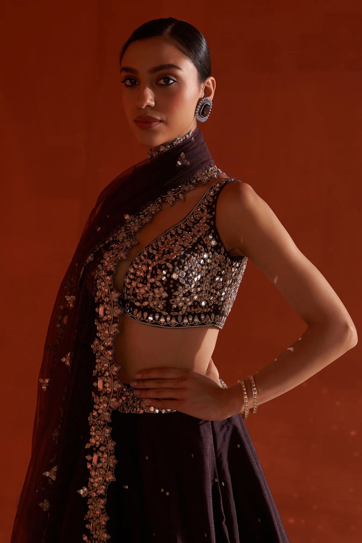 Coffee Raw Silk Lehenga Set