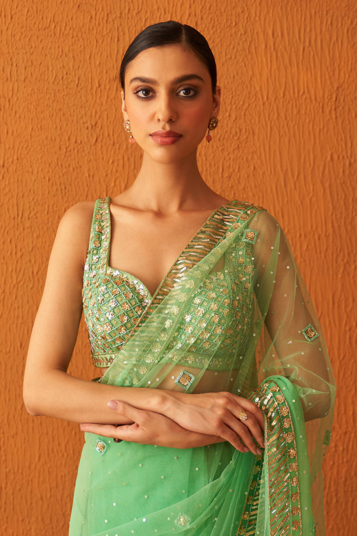 Sea Green Net Saree