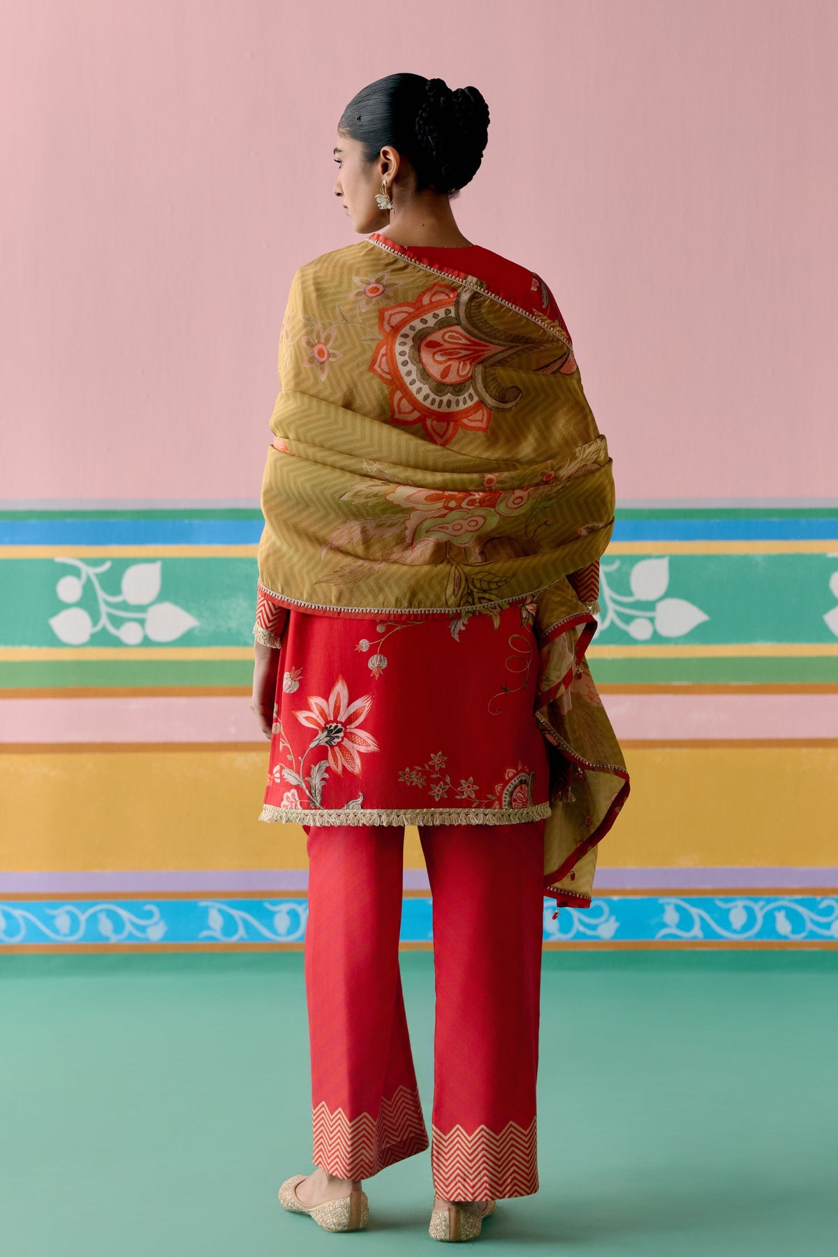 Red Chintz Sharara Set