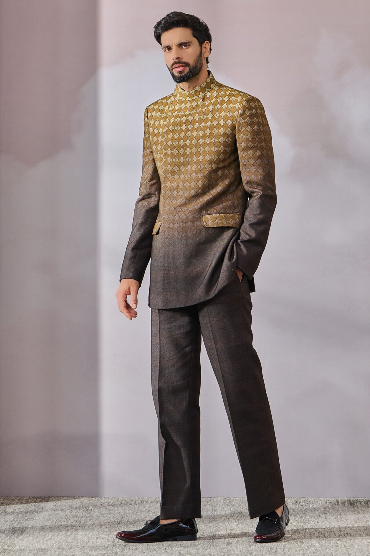 Printed Overlapped Bandgala Set