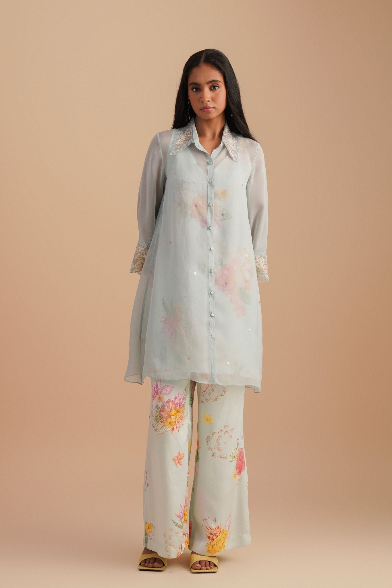 Powder Blue Organza Co - ord Set - One Not Two - Elahe