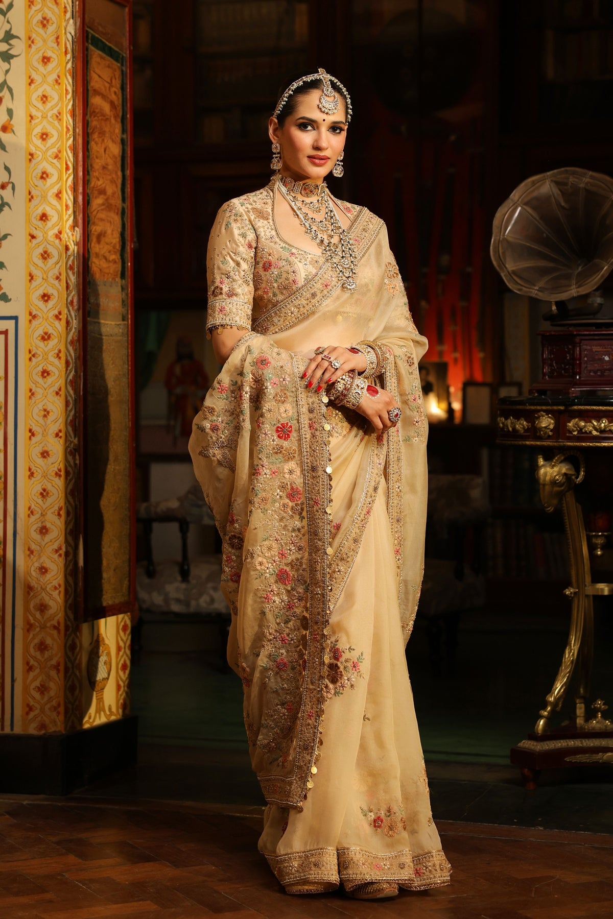 Ahista Ivory Mayur Saree Set