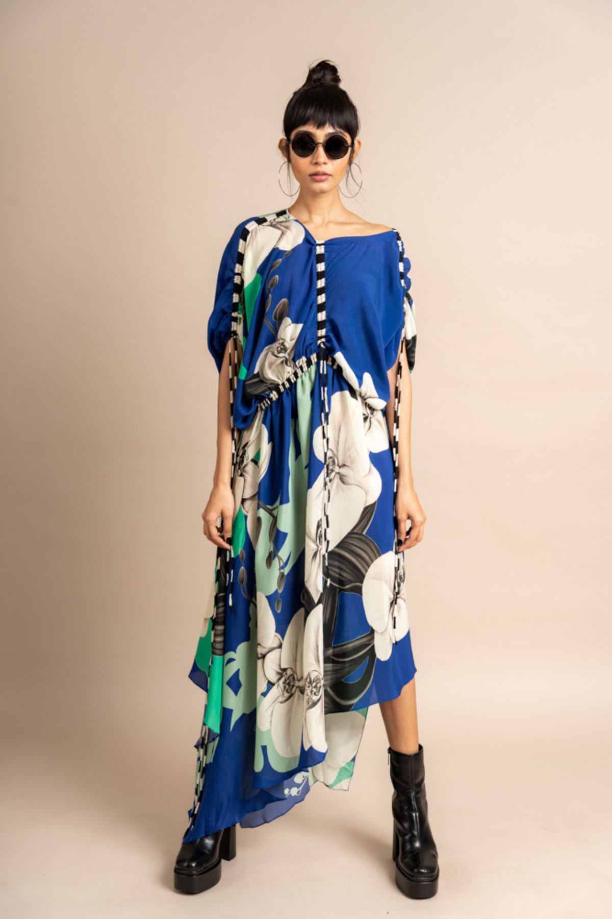 Cobalt Print Gather Dress