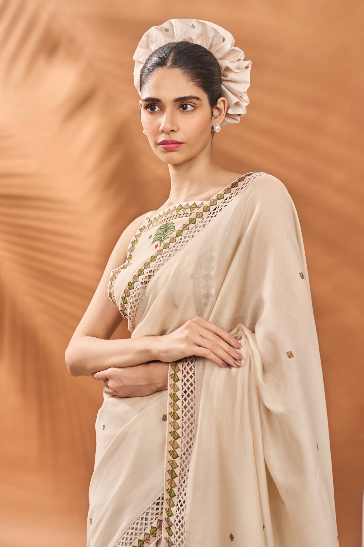 Ivory Tree of Hearts Saree