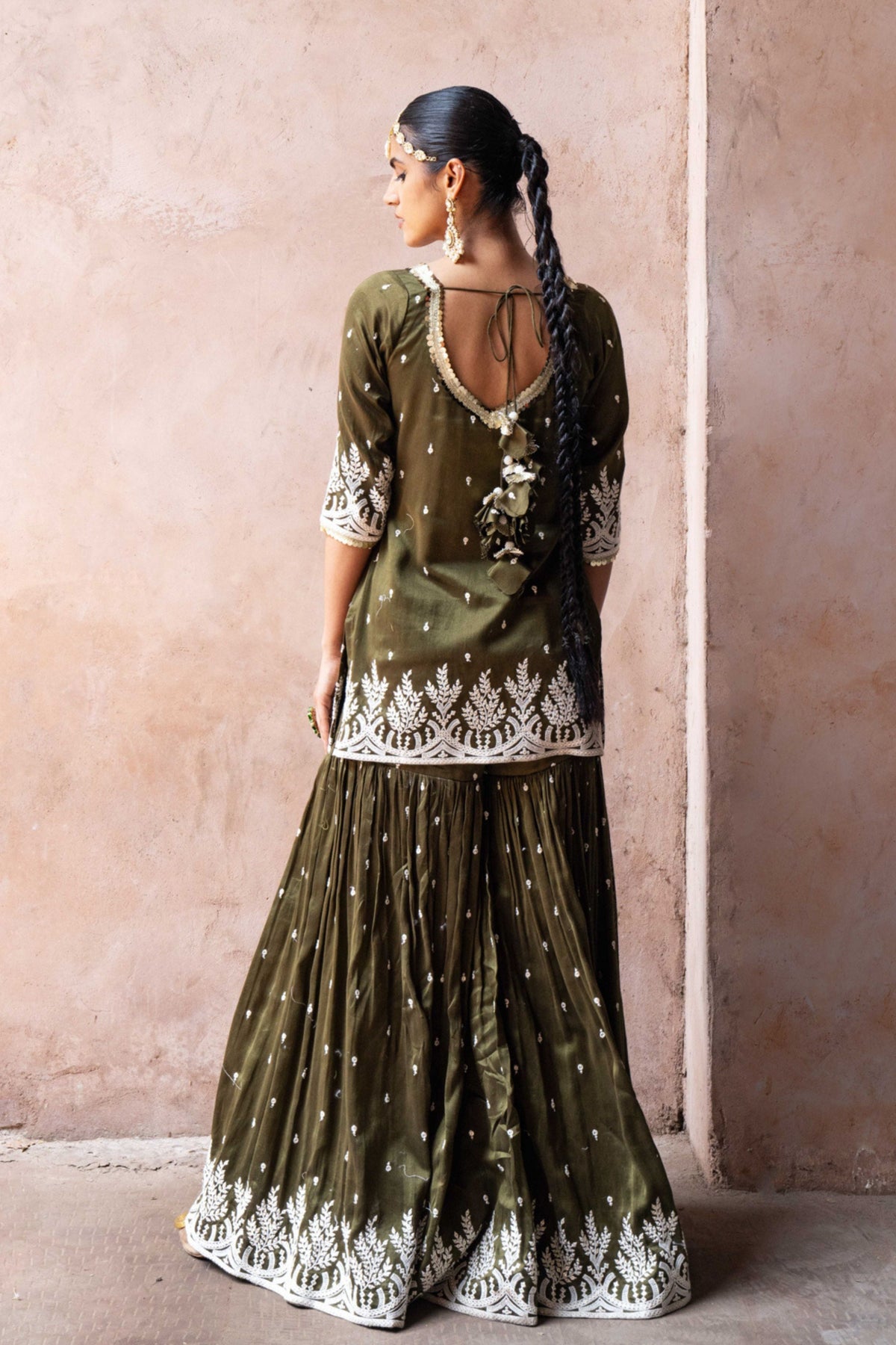 Olive Forest Embroidered Sharara Set