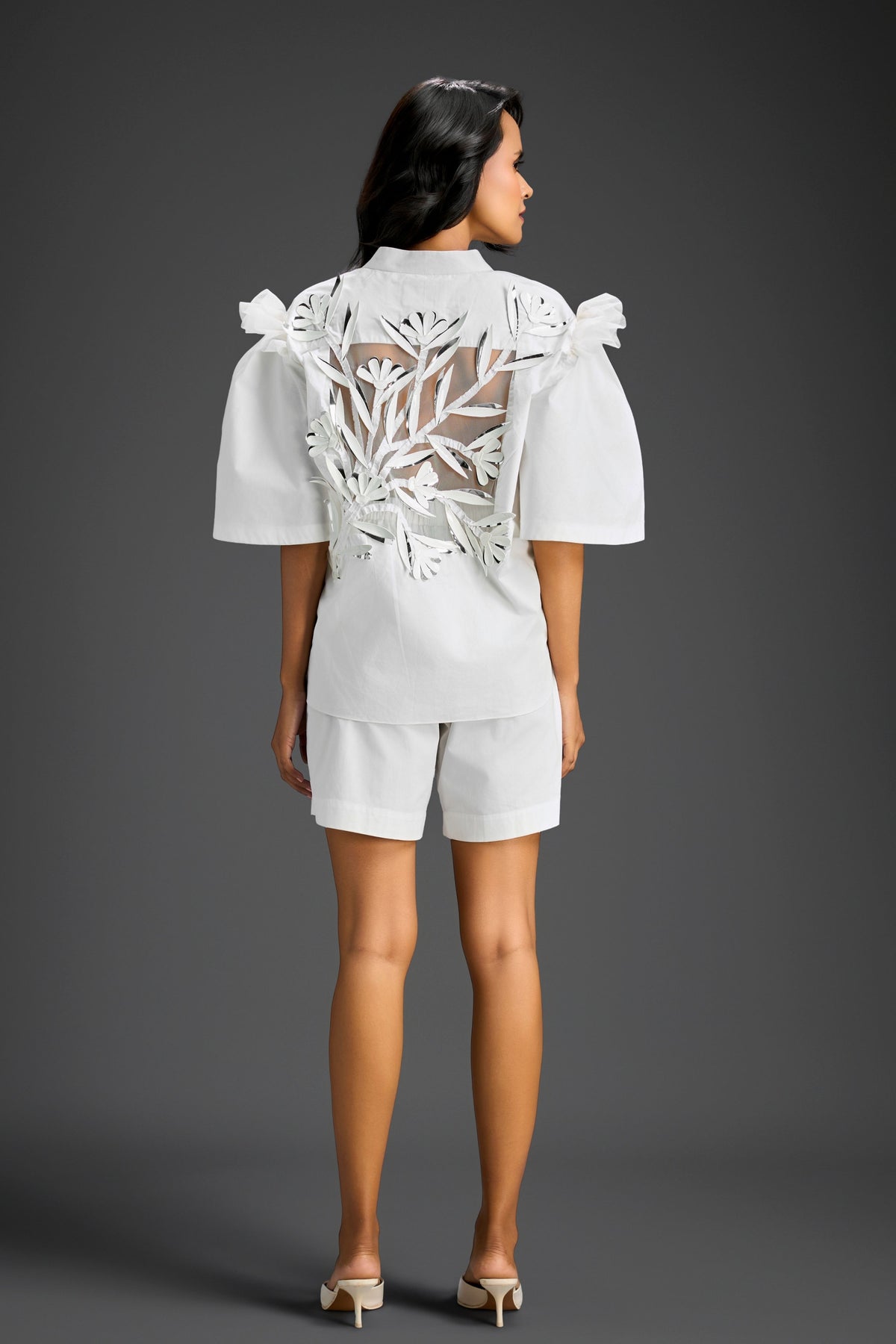 Structured White 3d Floral Co-ord Set