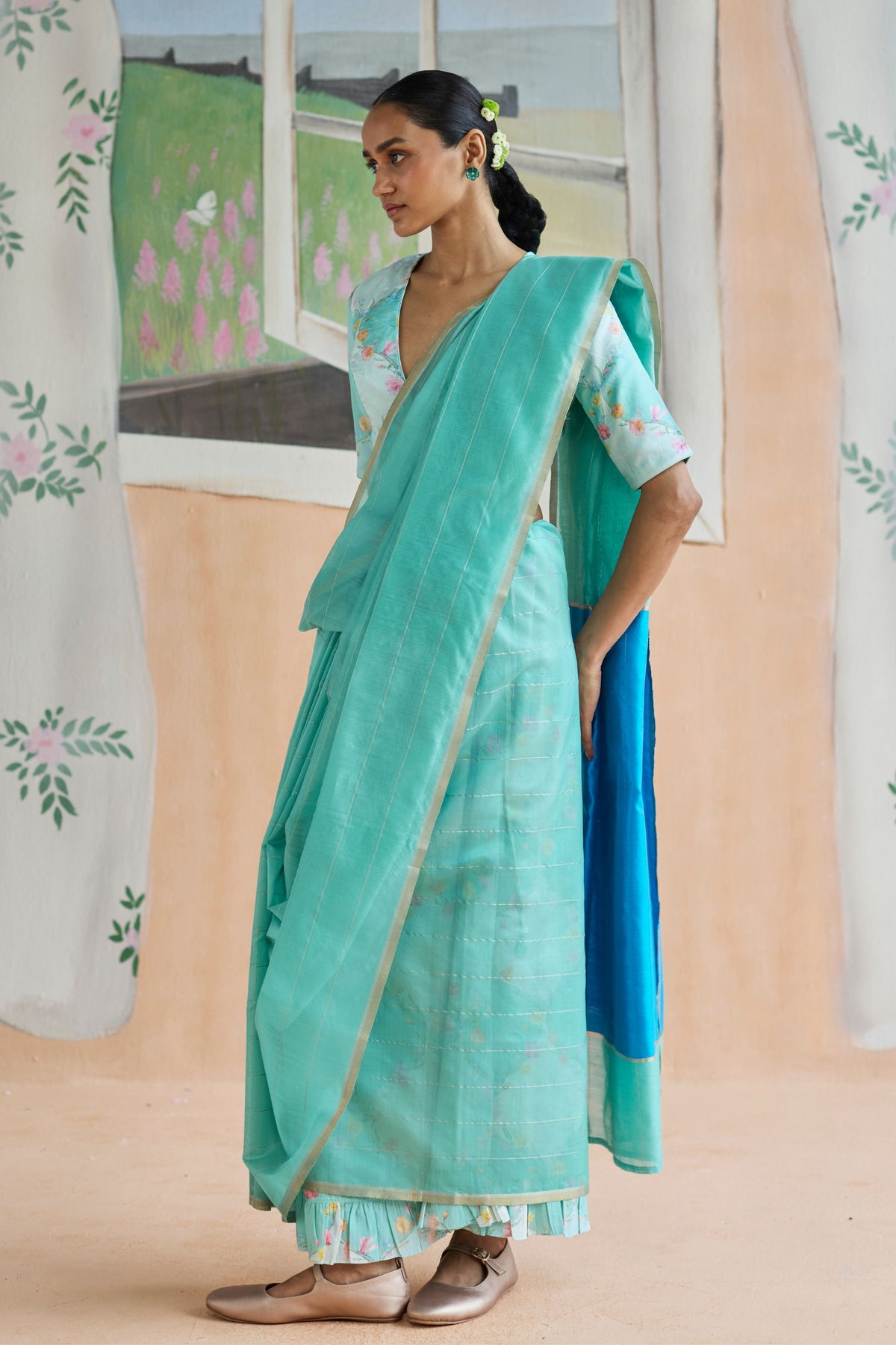Aqua Scape Chanderi Sari