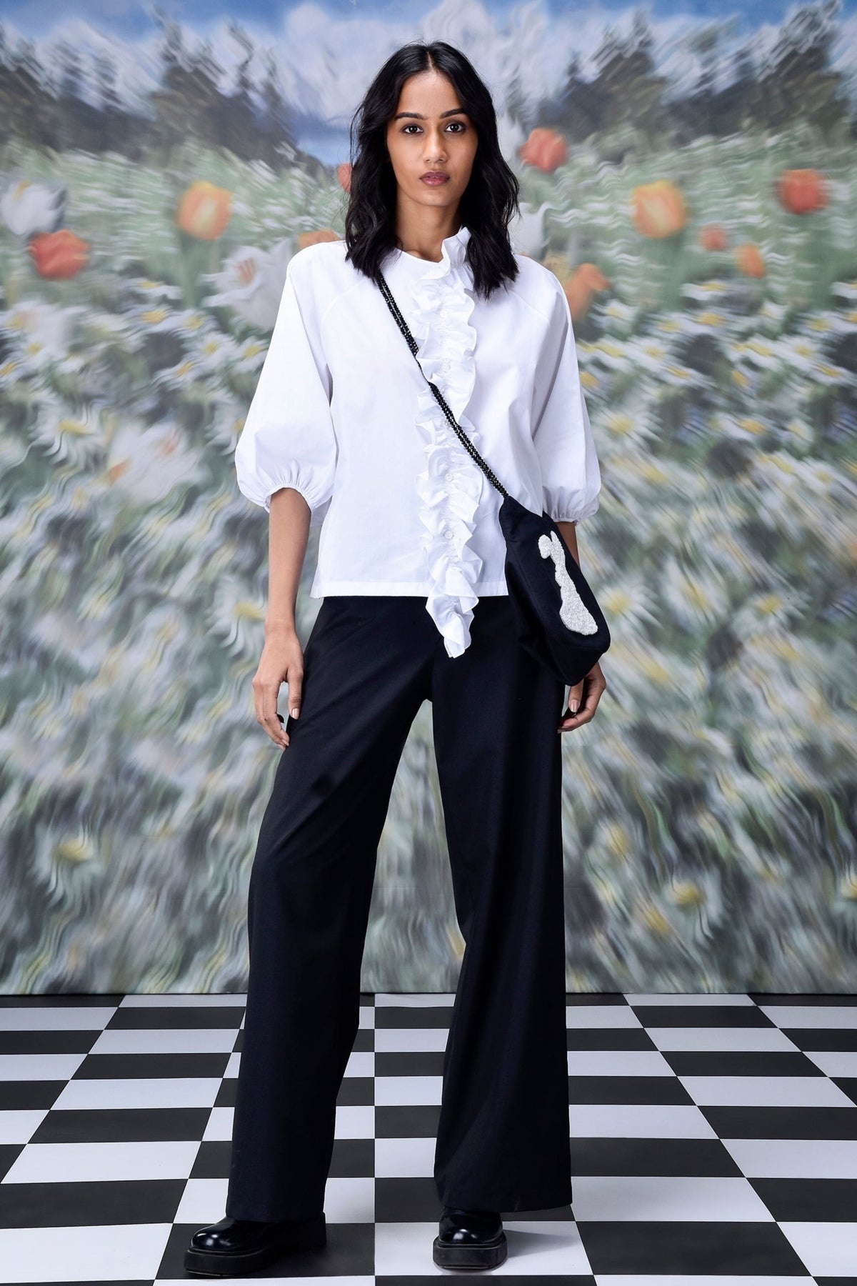Frill Collar Top White