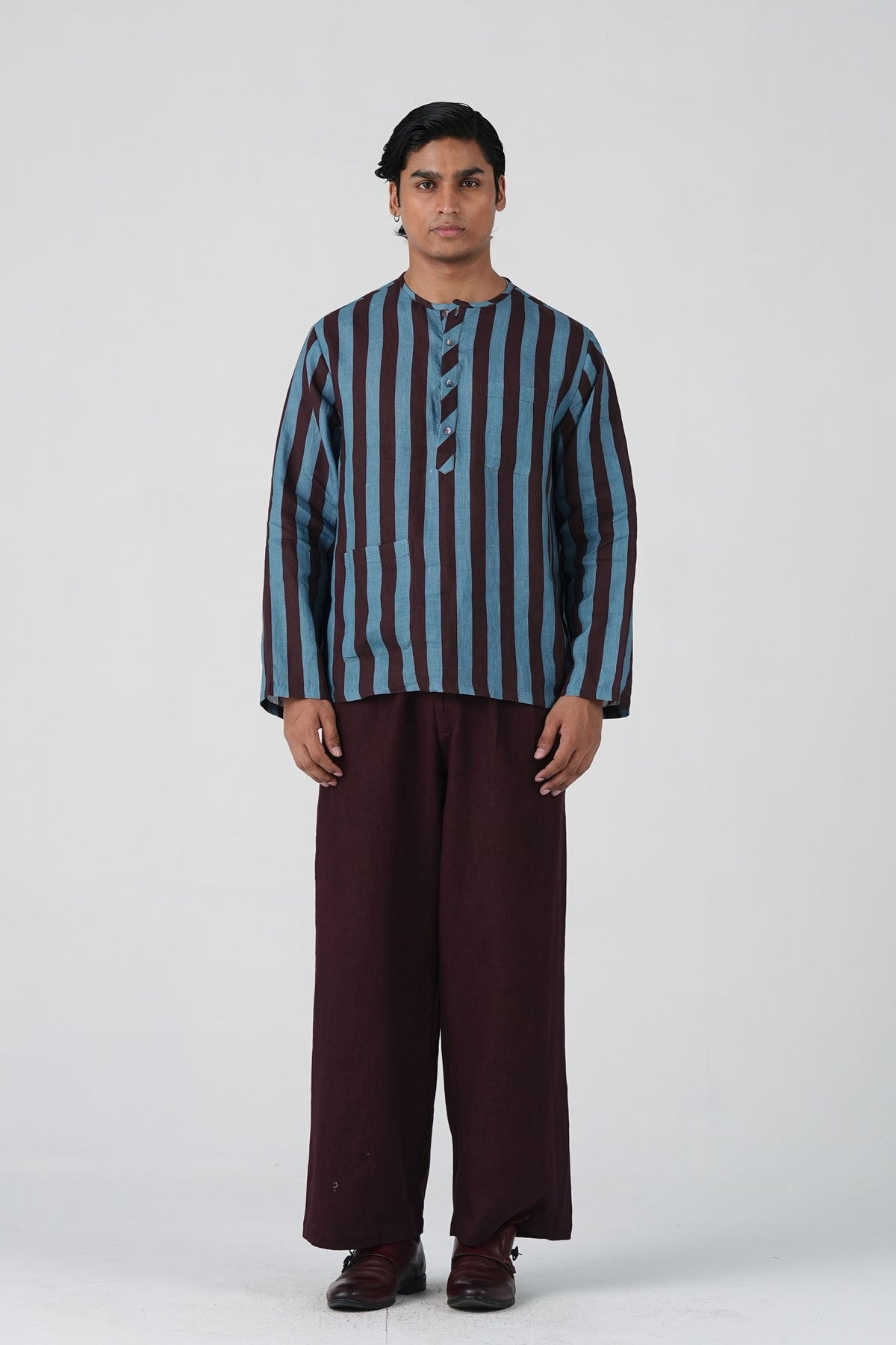 Blue Zen Collarless Shirt