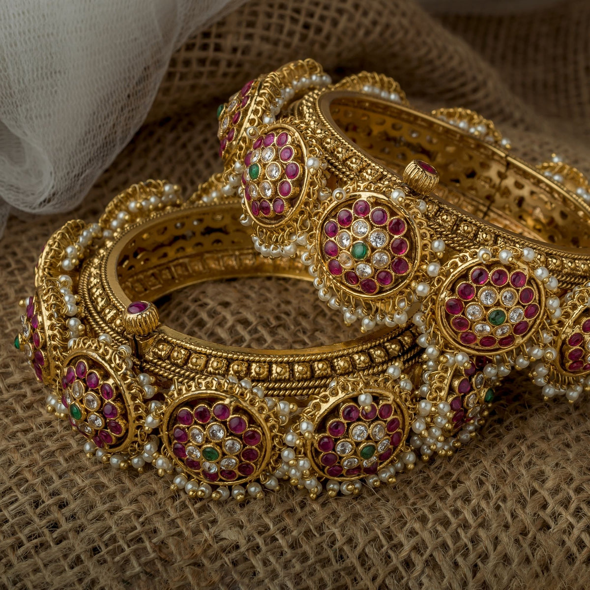 Gold Plated Pink Womens Kundan Bangles