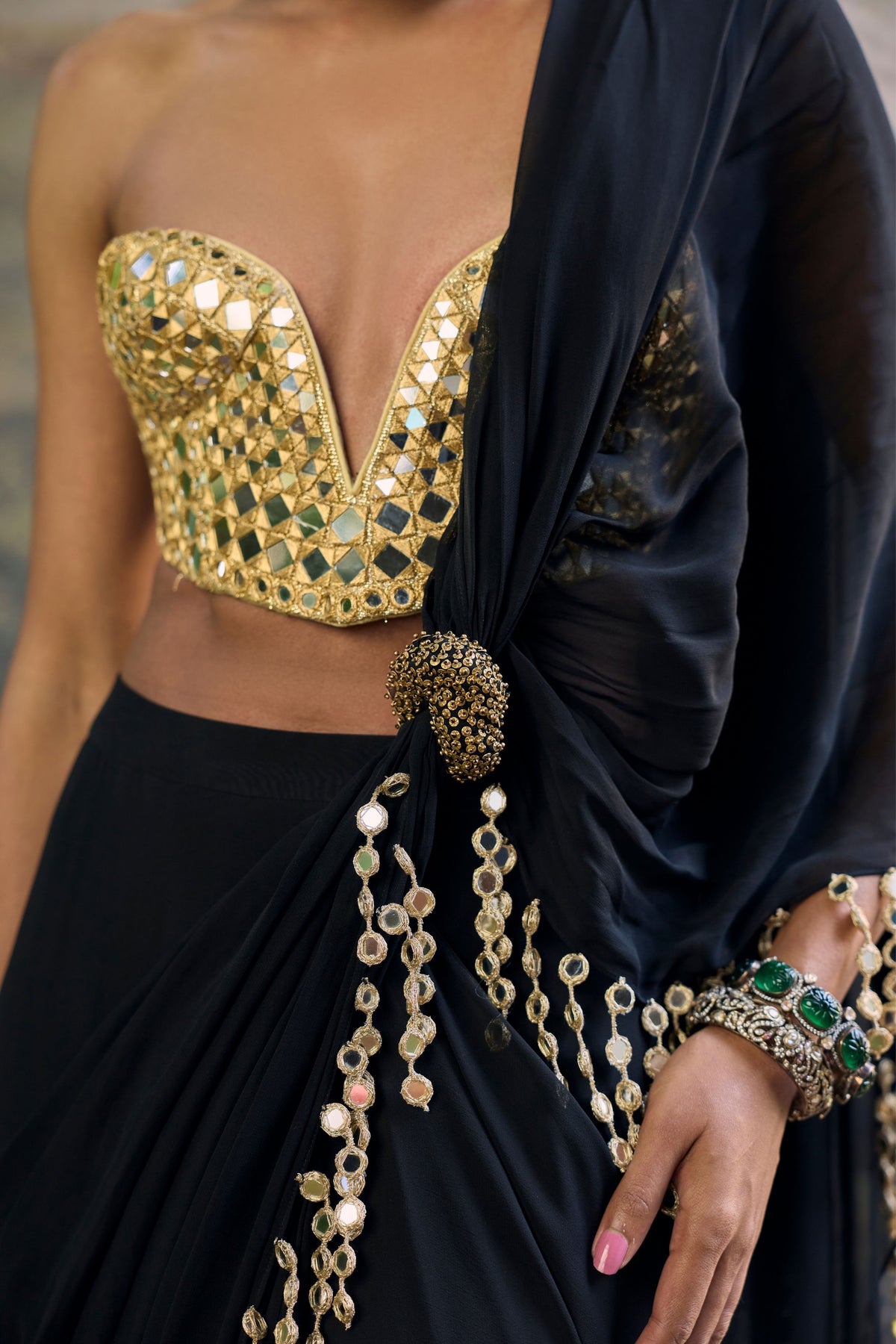 Shyama Mirror Draped Saree Set