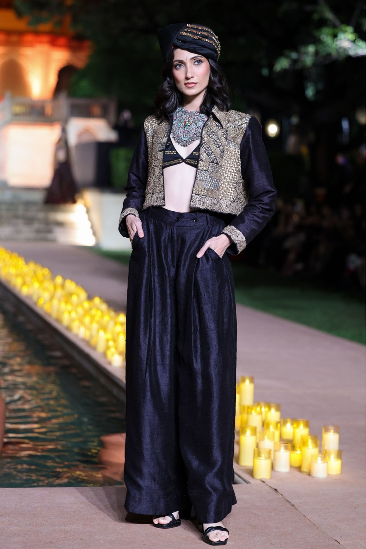 Resham Black Jacket Set