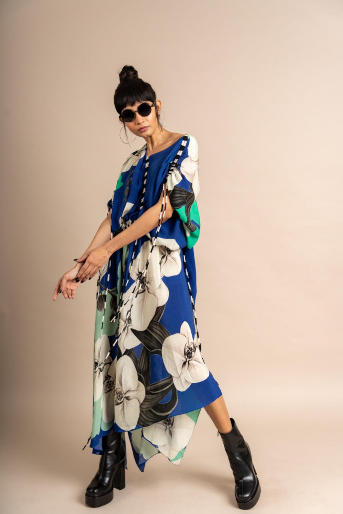 Cobalt Print Gather Dress