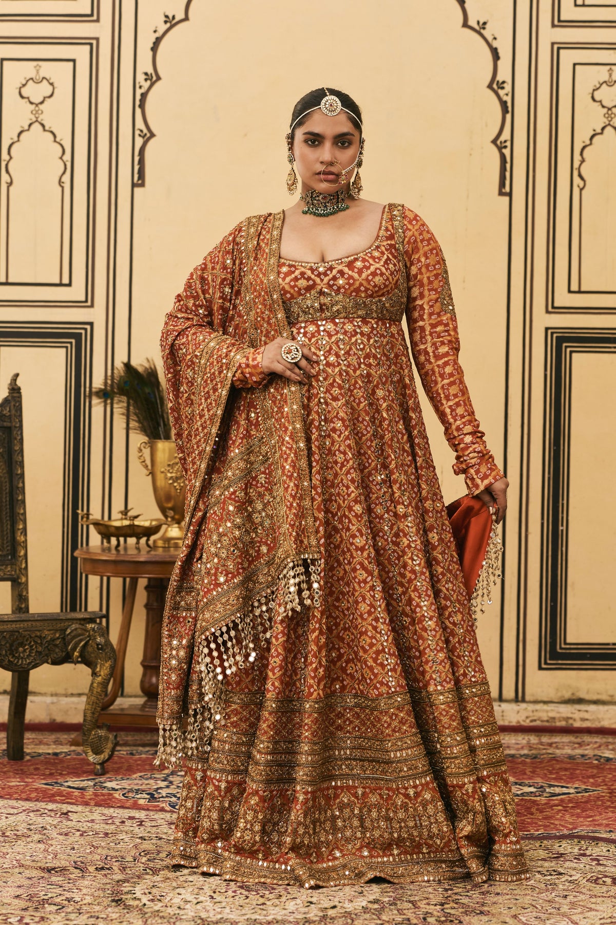 Rust Bandhani Anarkali Set