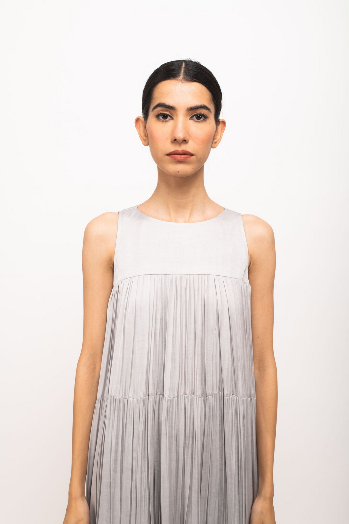 Grey and Orange Halter Neck Dress