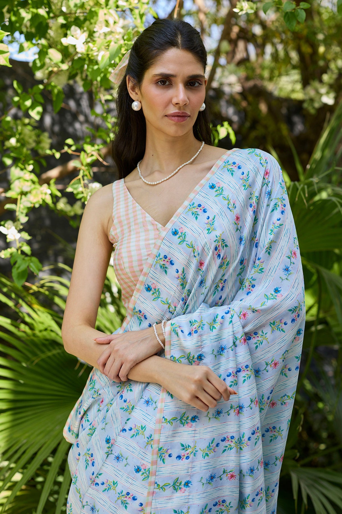 Hidden Orchard Blue Saree