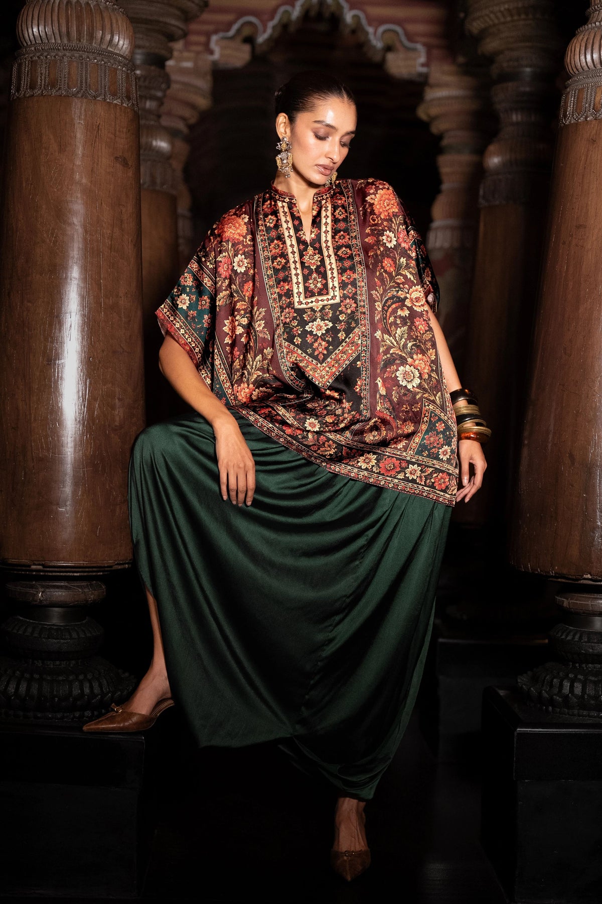 Floral Kaftan & Cowl Pants
