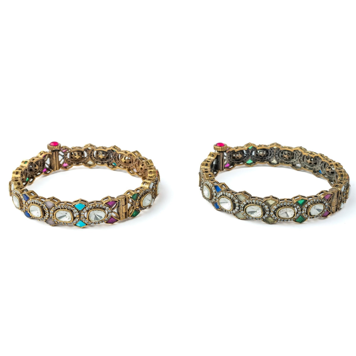 Gold Plated Multicolored Womens Kundan Bangles