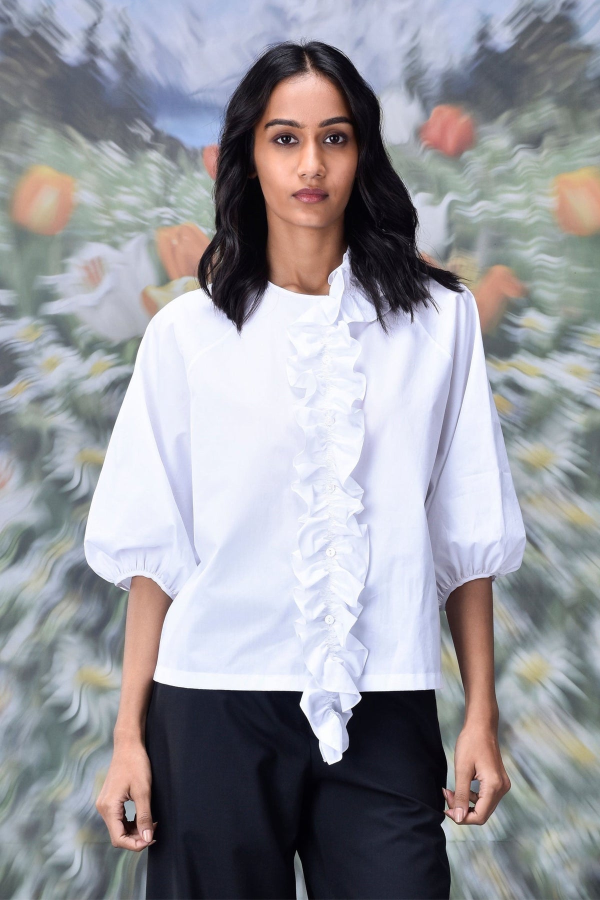 Frill Collar Top White