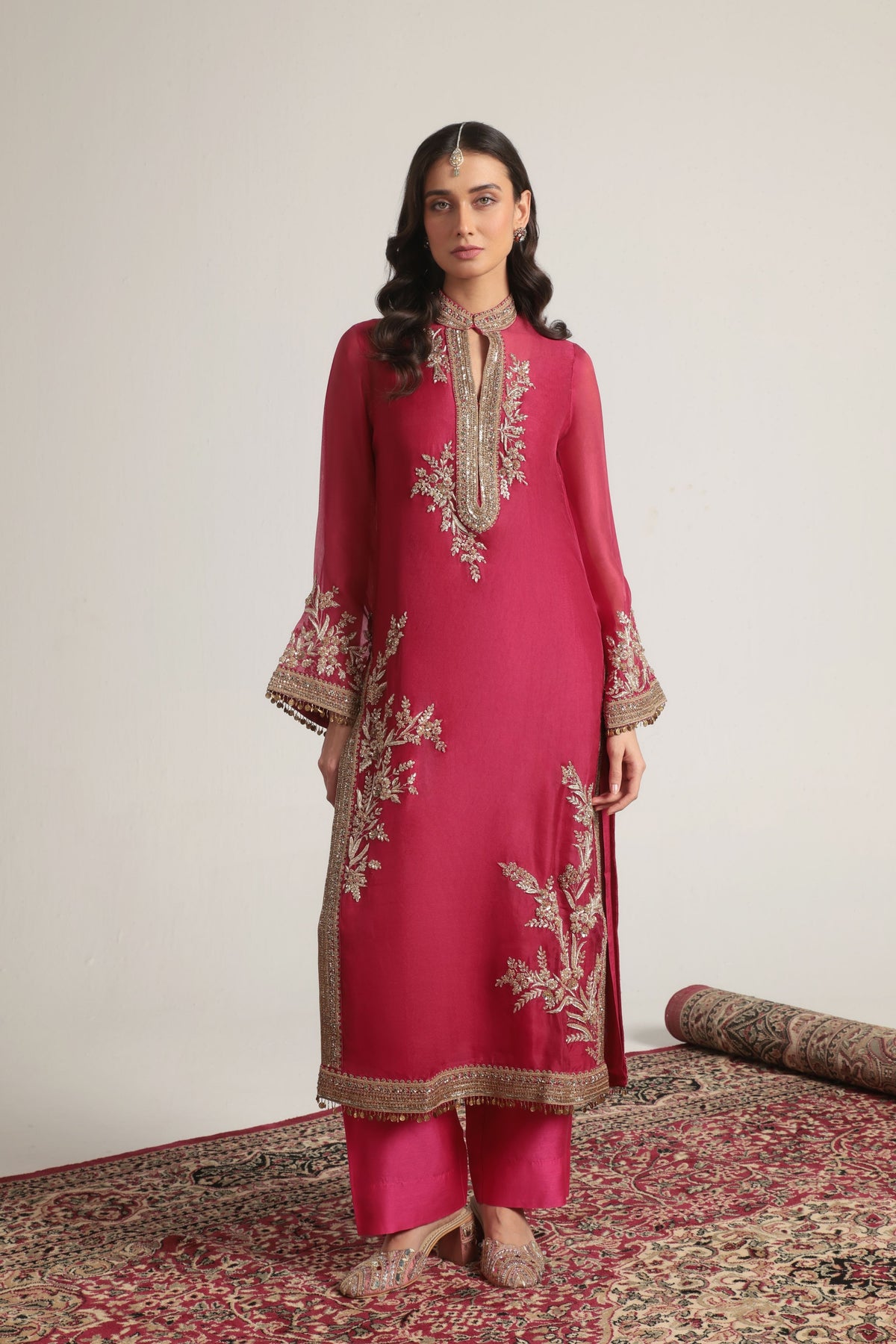 Pink Jaal Kurta Set