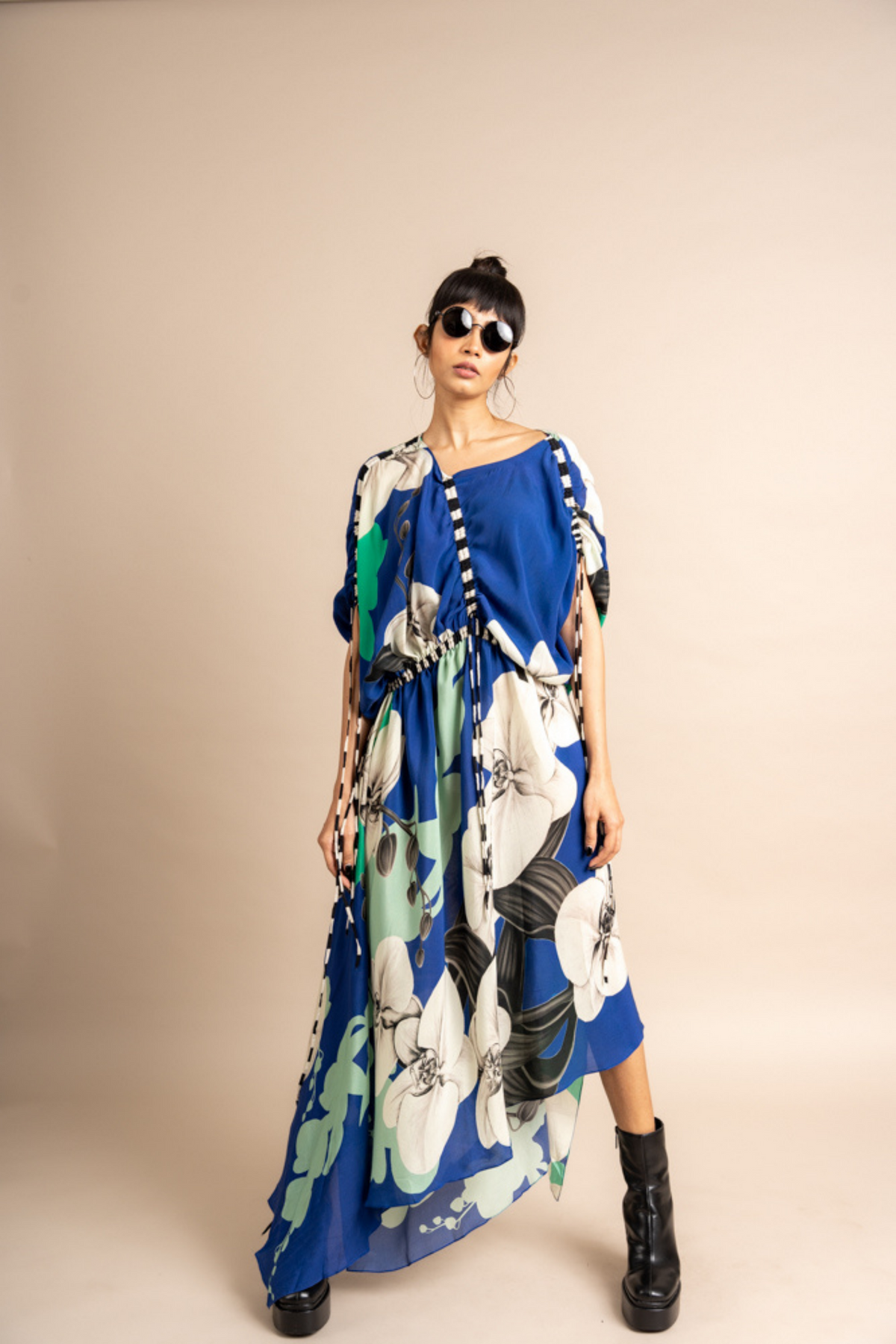 Cobalt Print Gather Dress