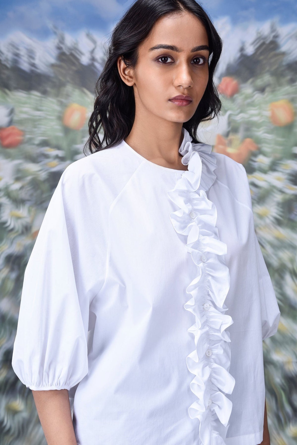 Frill Collar Top White