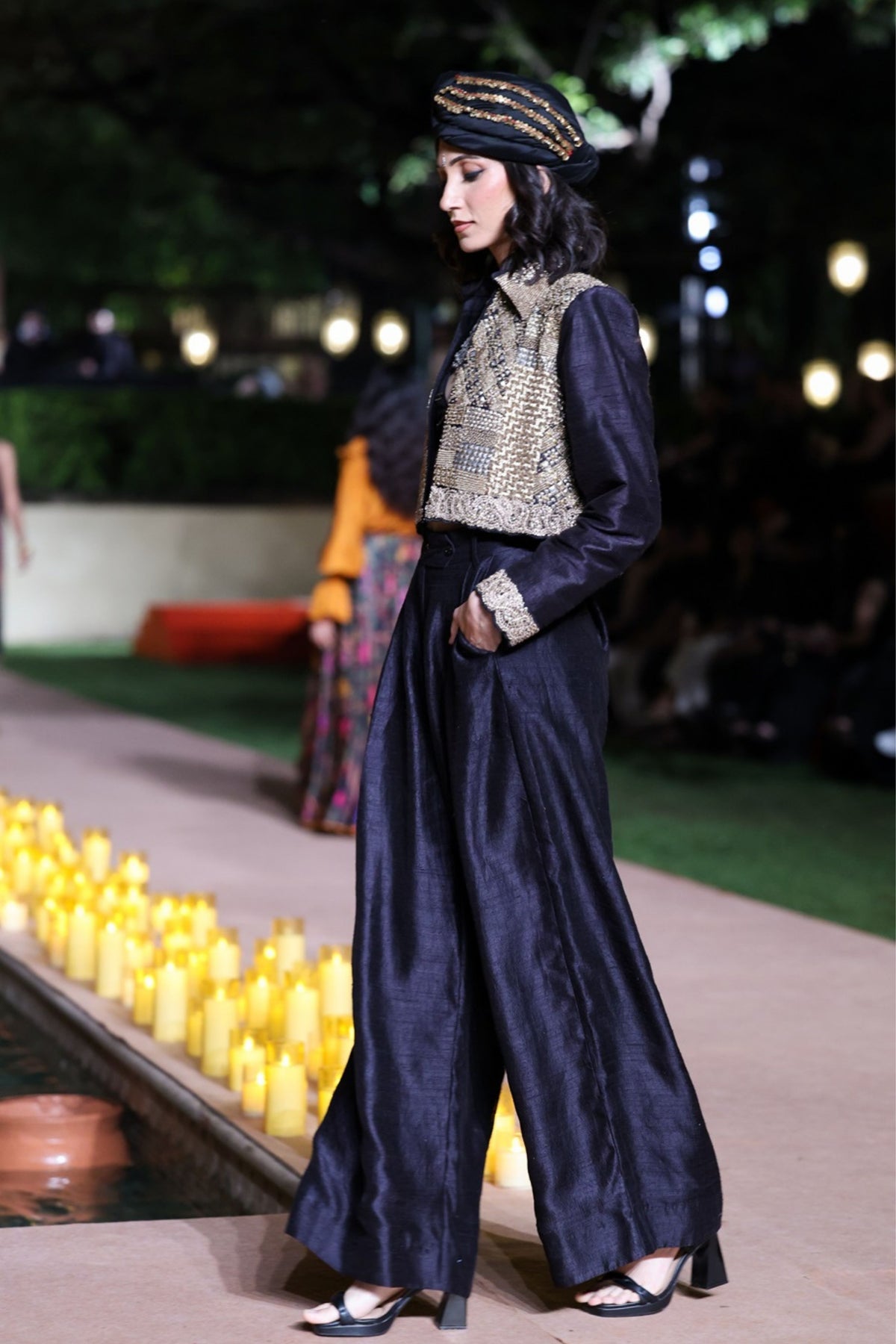 Resham Black Jacket Set
