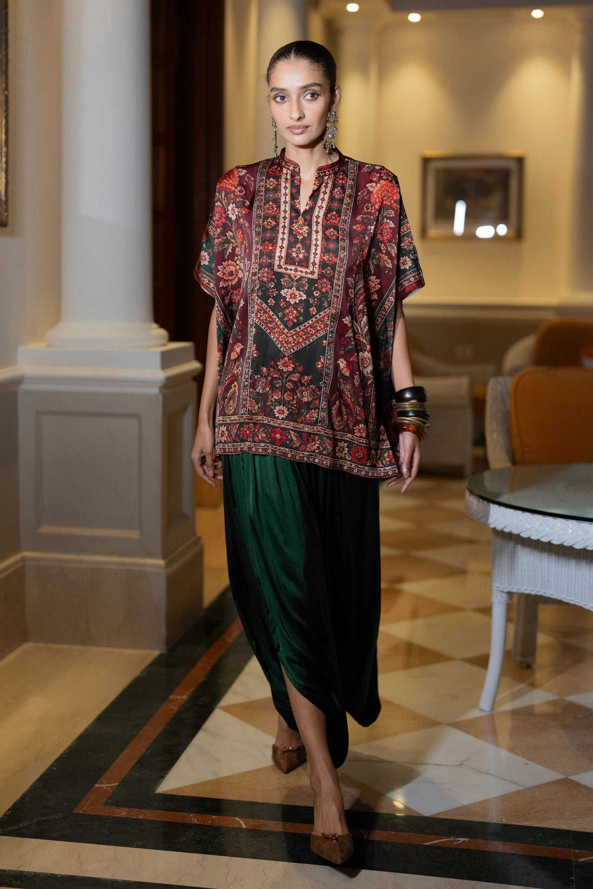 Floral Kaftan & Cowl Pants