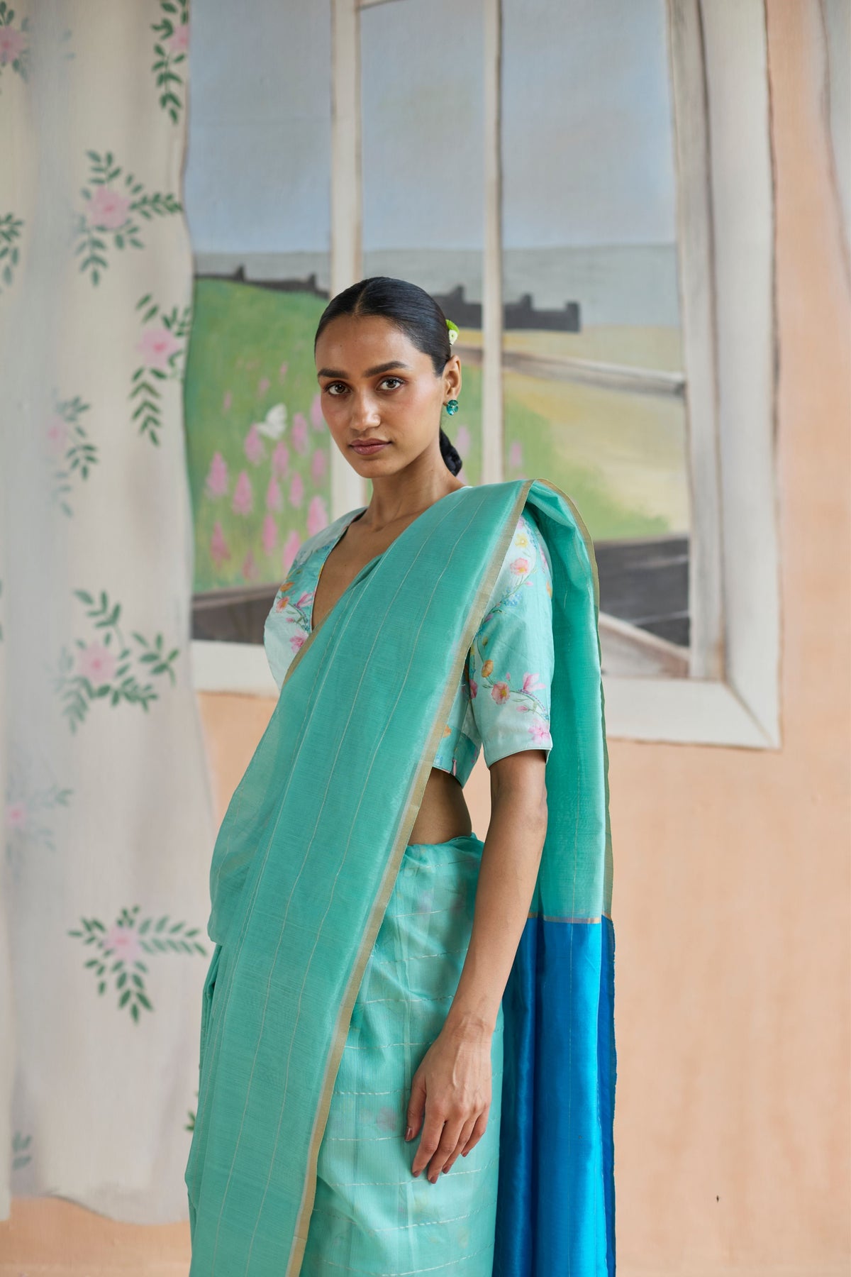 Aqua Scape Chanderi Sari