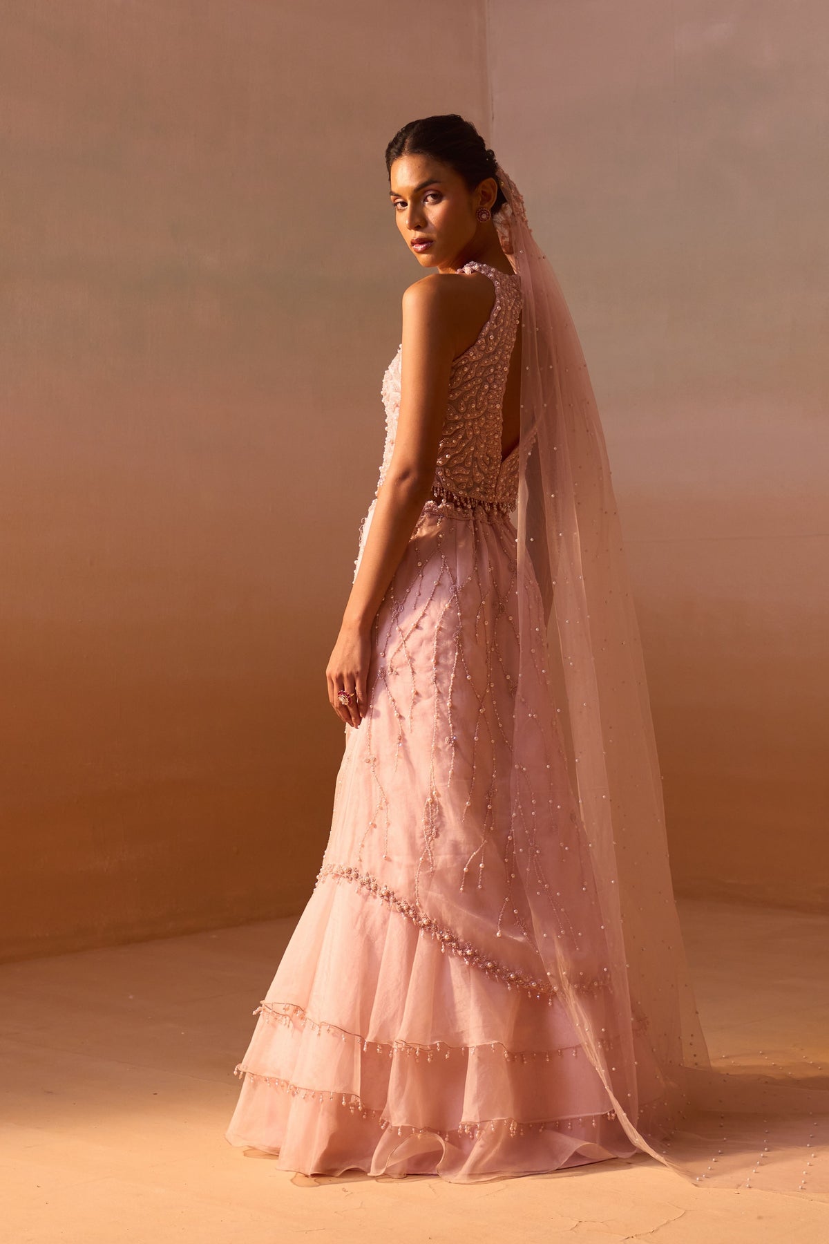 Soft Pink  Organza Layered Skirt Set