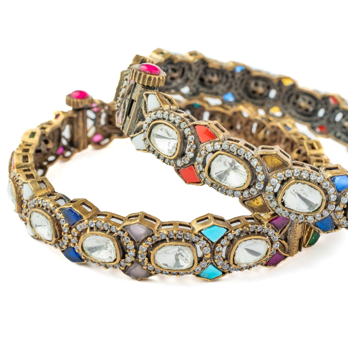 Gold Plated Multicolored Womens Kundan Bangles