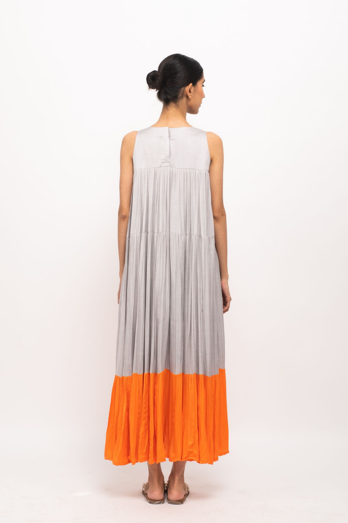 Grey and Orange Halter Neck Dress