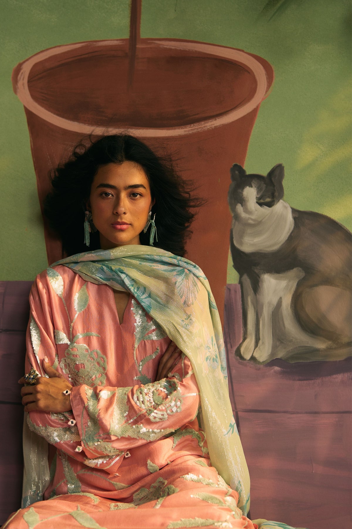 Peach Mint Garden Sharara Set