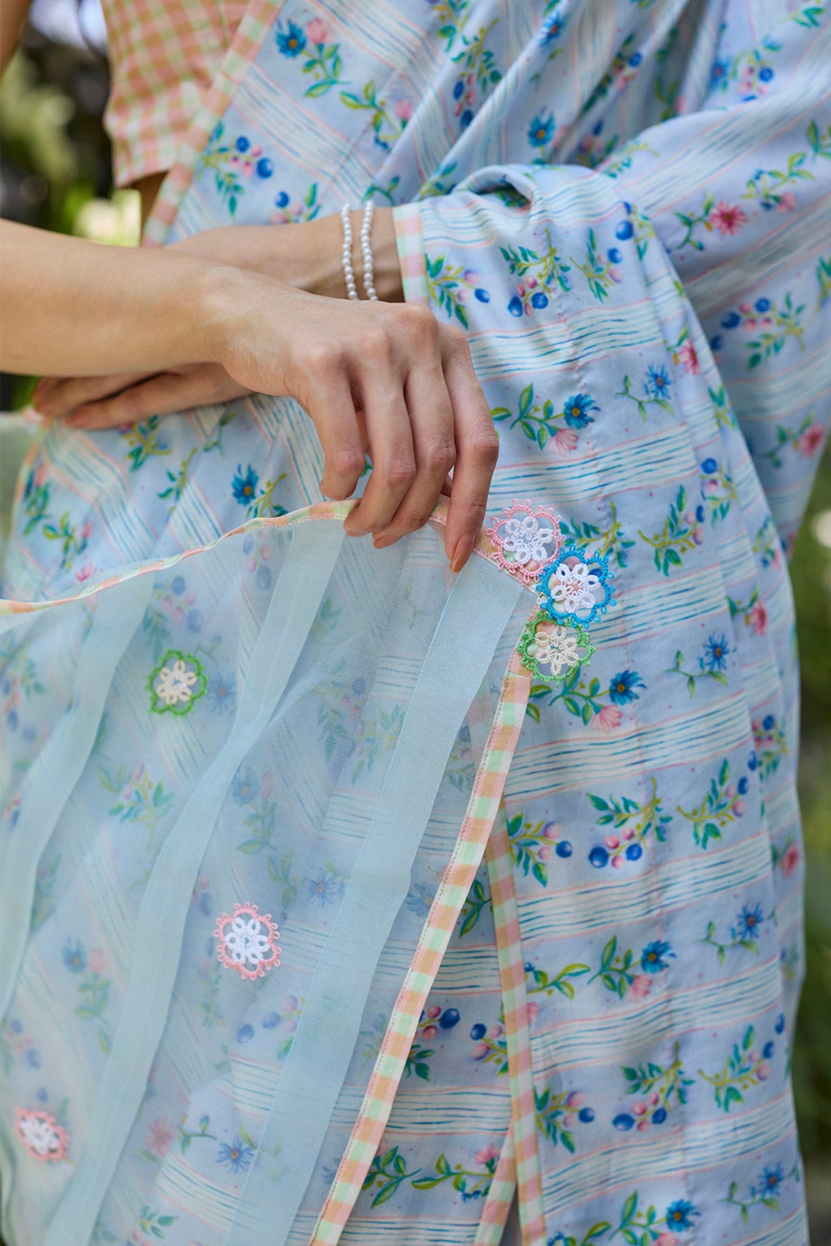 Hidden Orchard Blue Saree