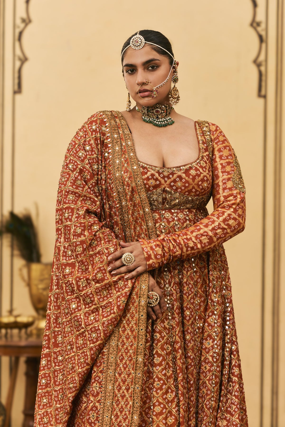 Rust Bandhani Anarkali Set