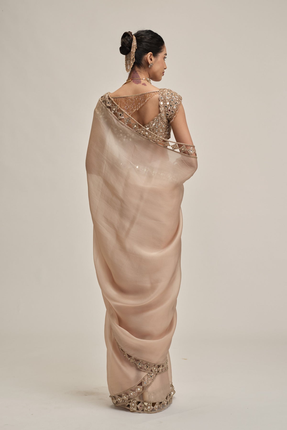 Beige Diamond Saree Set