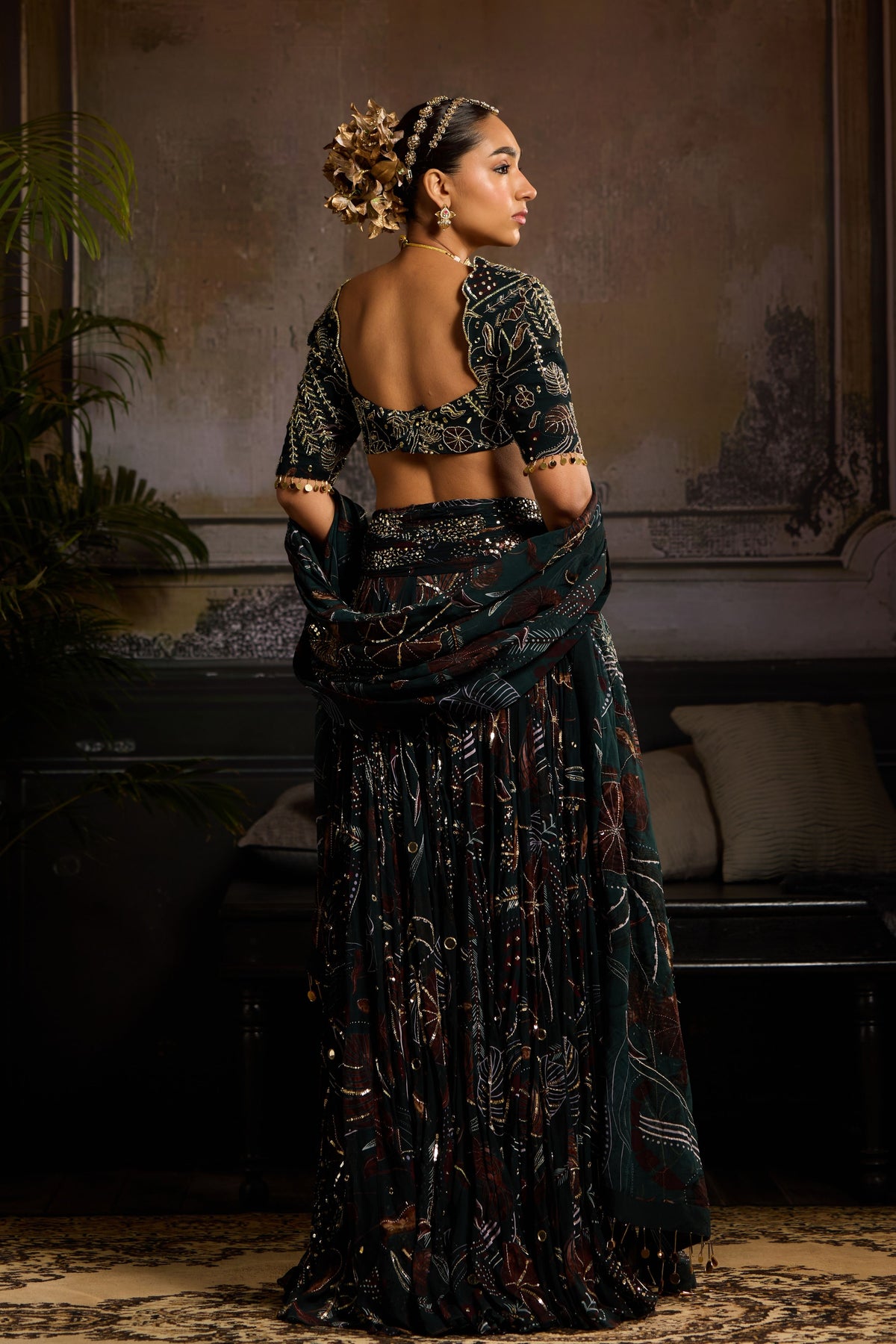 Dark Green Highlighted Lehenga Set
