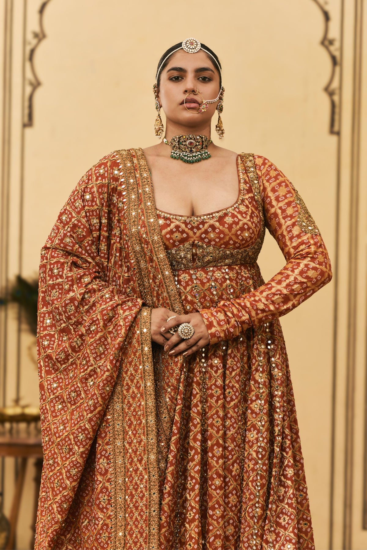 Rust Bandhani Anarkali Set