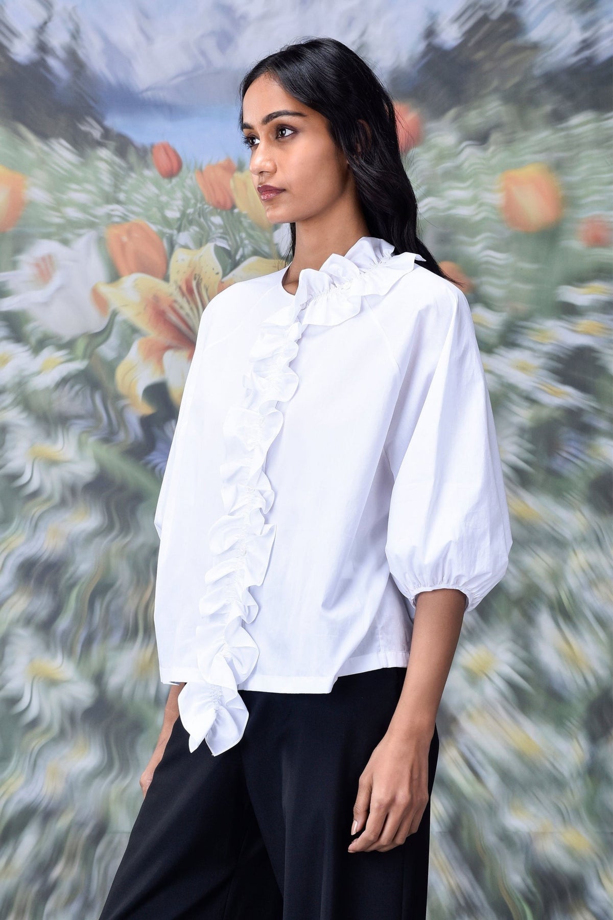 Frill Collar Top White
