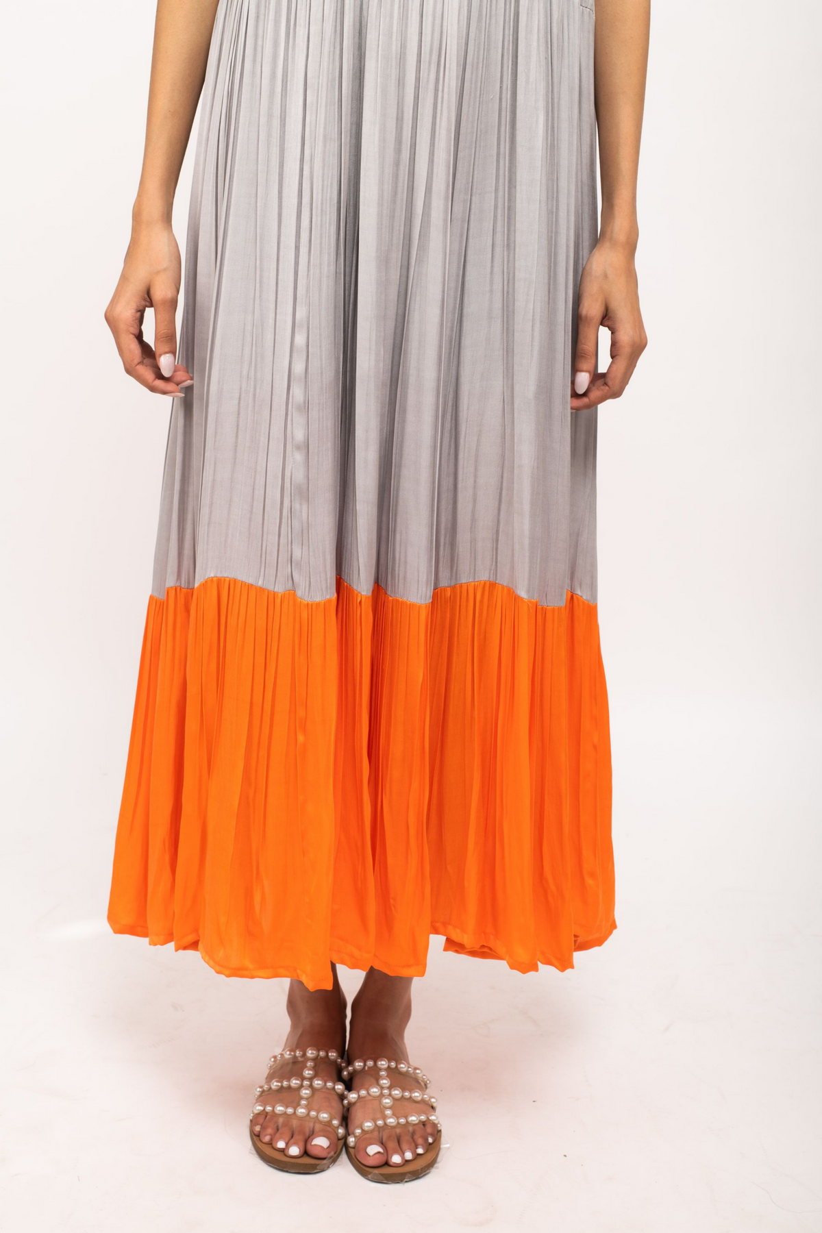 Grey and Blue Halter Neck Dress