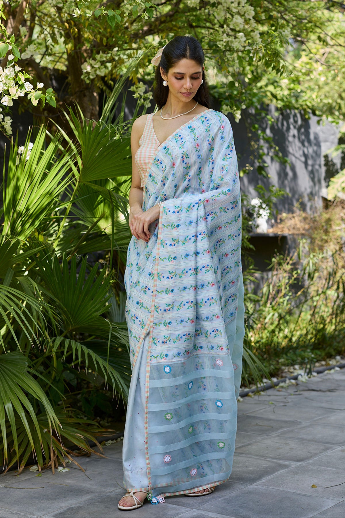 Hidden Orchard Blue Saree