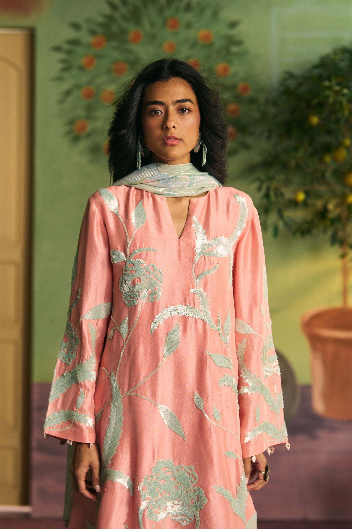 Peach Mint Garden Sharara Set