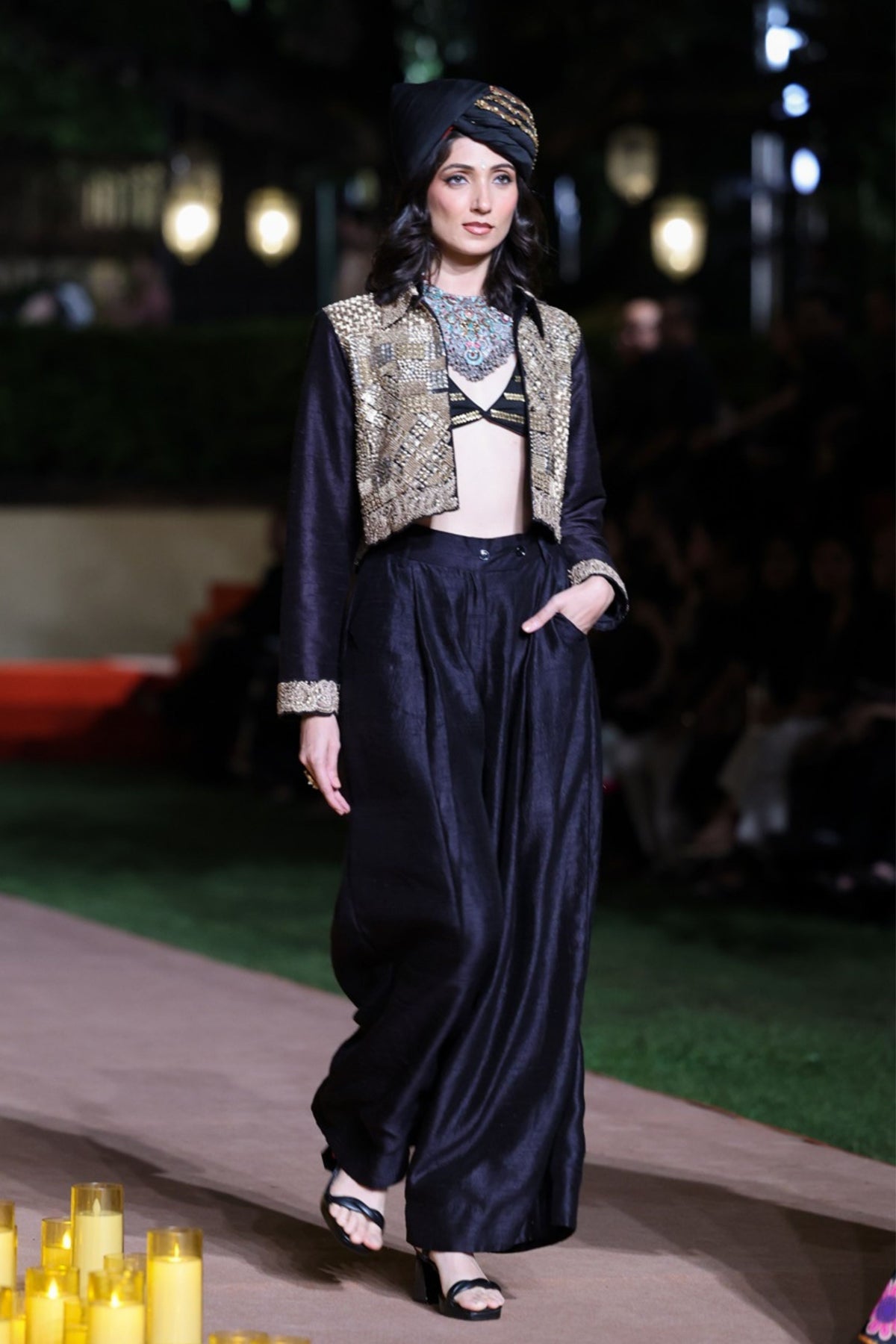 Resham Black Jacket Set