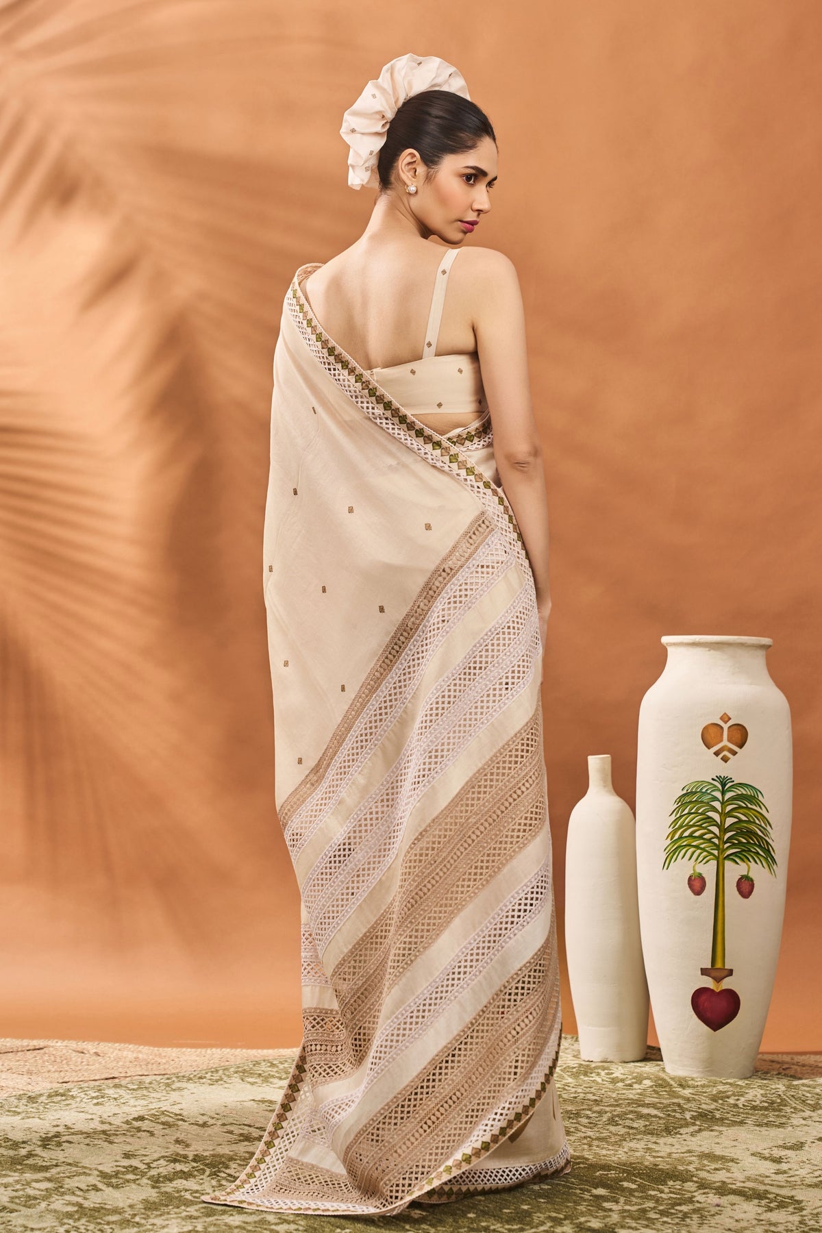 Ivory Tree of Hearts Saree