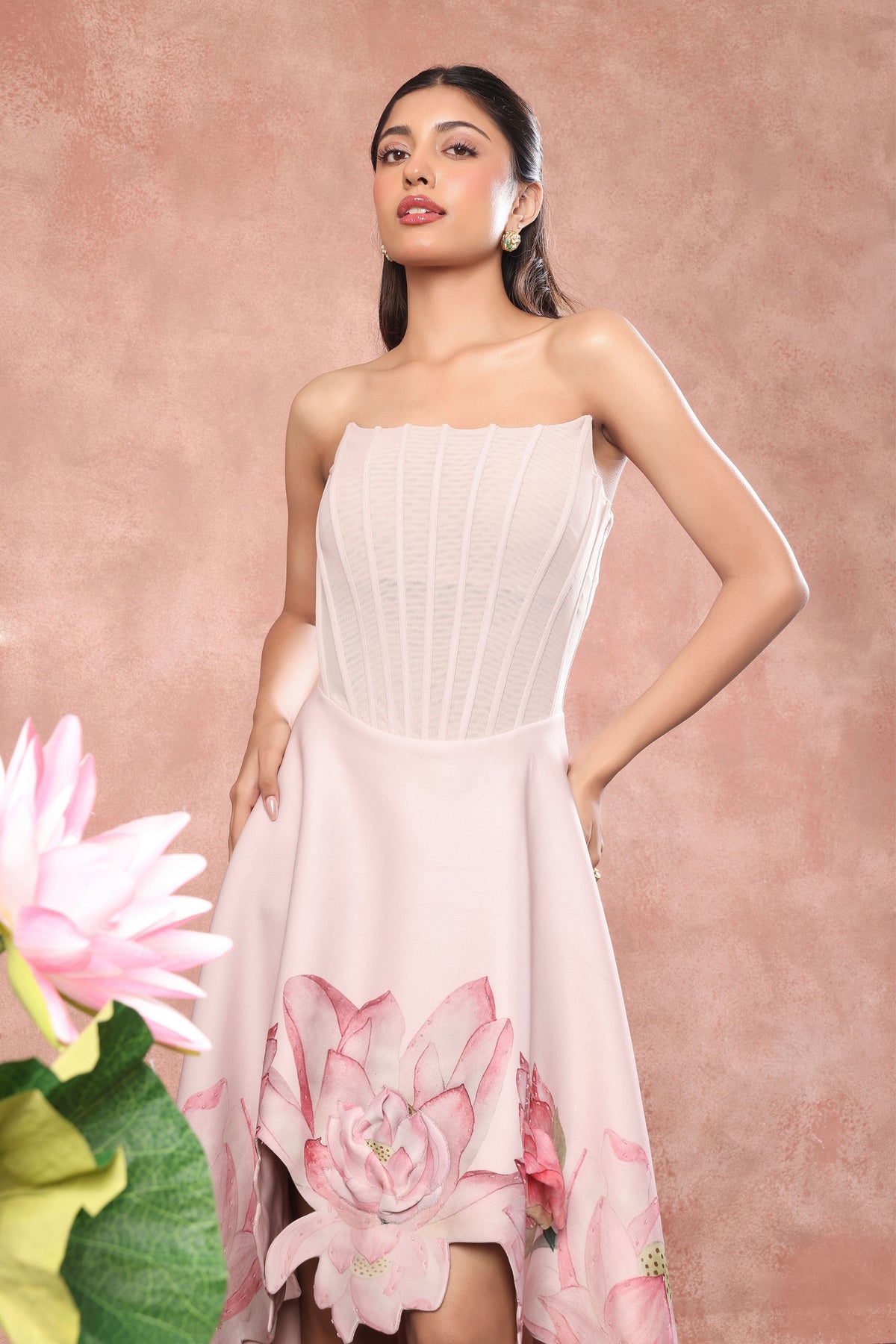 Corset Printed High Low Dress