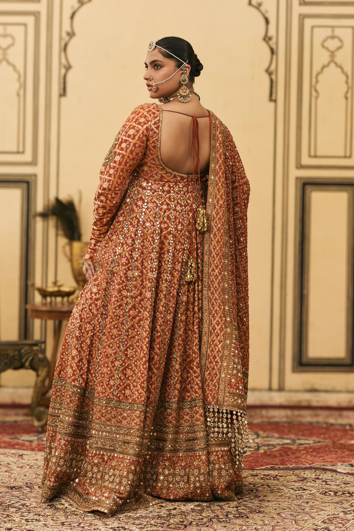Rust Bandhani Anarkali Set