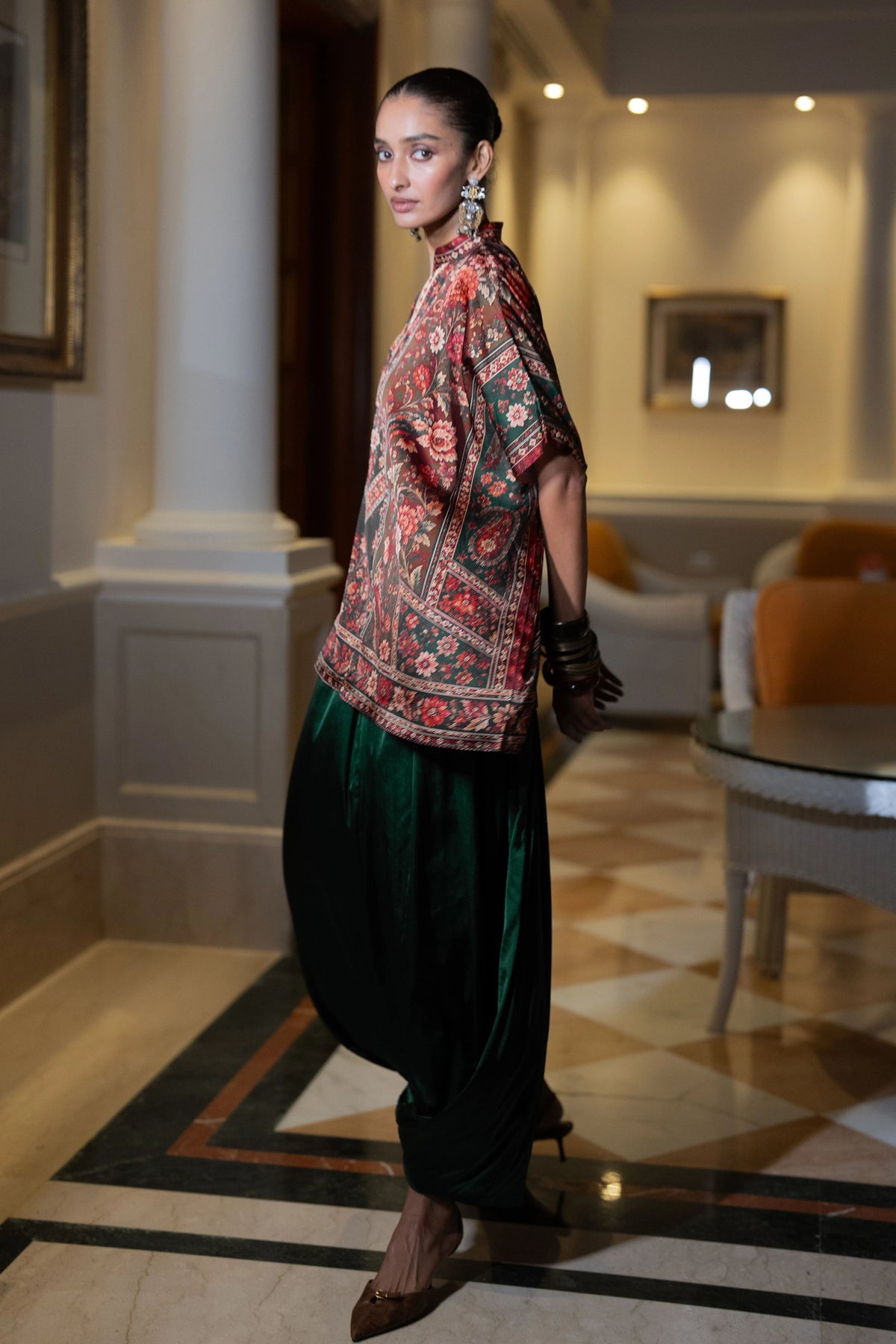 Floral Kaftan & Cowl Pants