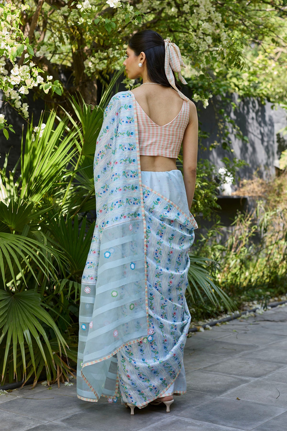 Hidden Orchard Blue Saree